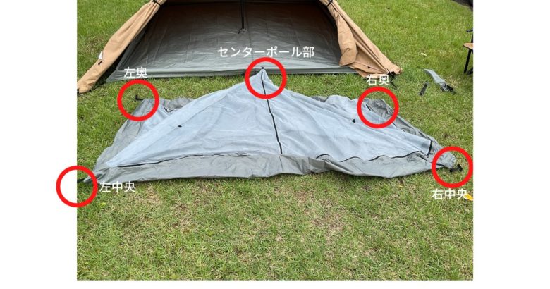 インナーテントのバックル位置説明図